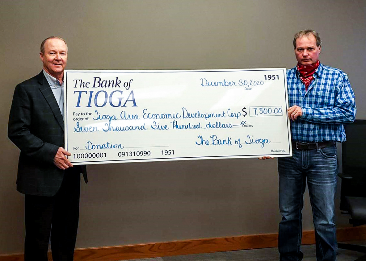 Tioga Economic Development Corporation receiving a check from The Bank of Tioga